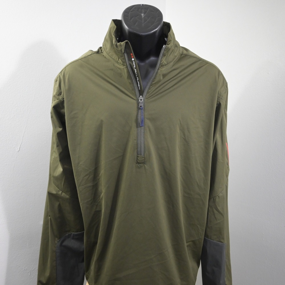 RLX Ralph Lauren Golf Jacket Mens XL Olive Green Long Sleeve 1/4 Zip Windbreaker